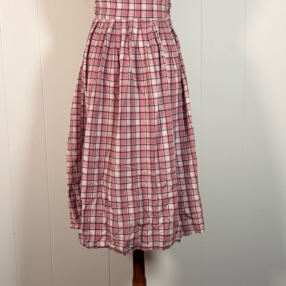 90s Plaid Pink Pinafore Dress Women’s S Cotton Sleeveless Midi Prairie Cottage‎ - Picture 3 of 11